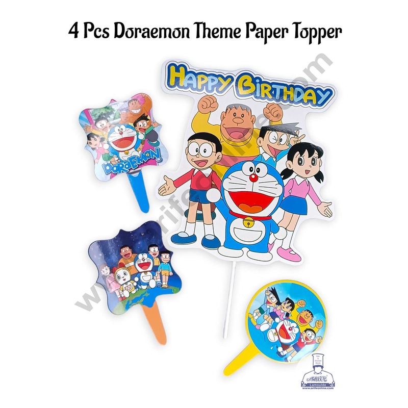 CAKE DECOR 4 Pcs Doraemon Theme Paper Topper For Cake And Cupcake | Assorted Design (SBMT-PT-183)
