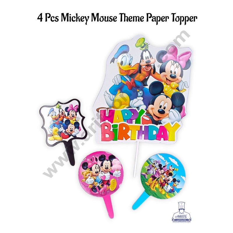 CAKE DECOR 4 Pcs Mickey Mouse Theme Paper Topper For Cake And Cupcake | Assorted Design (SBMT-PT-186)