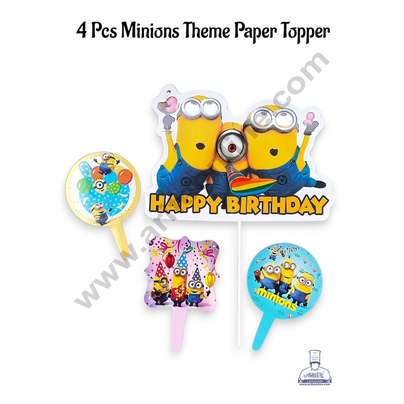CAKE DECOR 4 Pcs Minions Theme Paper Topper For Cake And Cupcake | Assorted Design (SBMT-PT-182)