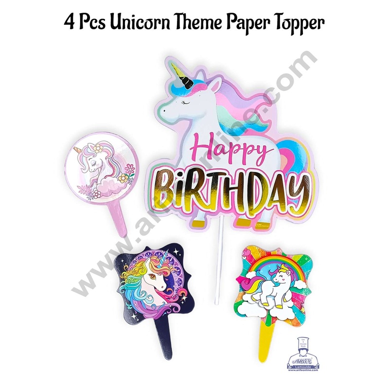CAKE DECOR 4 pcs Unicorn Theme Paper Topper For Cake And Cupcake | Assorted Design (SBMT-PT-174)