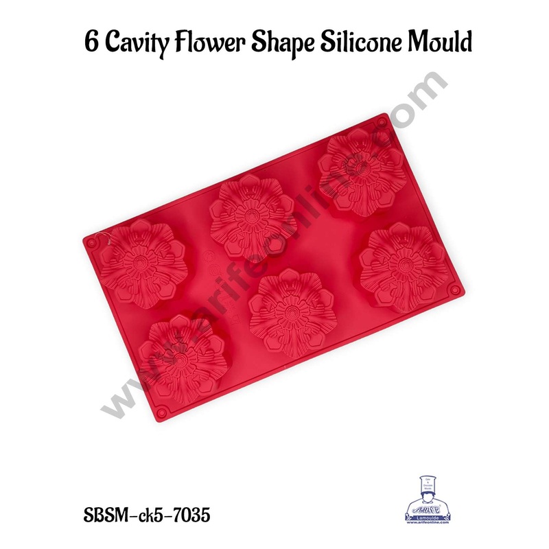 CAKE DECOR 6 Cavity Flower Shape Silicone Mould | Jelly & Soap Mould | Baking Mould - SBSM-ck5-7035