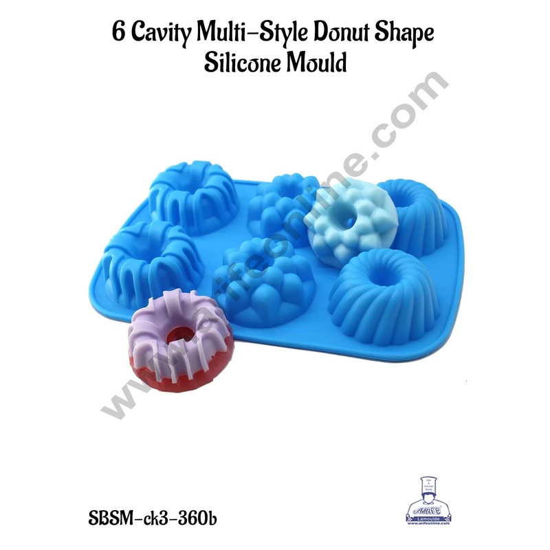 CAKE DECOR 6 Cavity Multi-Style Donut Shape Silicone Mould | Jelly & Soap Mould | Baking Mould - SBSM-ck3-360b