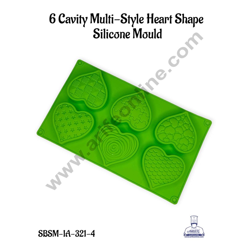 CAKE DECOR 6 Cavity Multi-Style Heart Shape Silicone Mould | Jelly & Soap Mould | Baking Mould - SBSM-IA-321-4