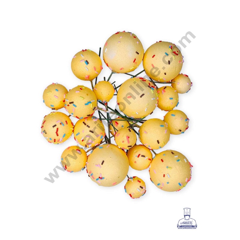 CAKE DECOR Glitter Light Mango with Sprinkles Faux Balls Topper For Cake and Cupcake Decoration - ( 20 pcs Pack )