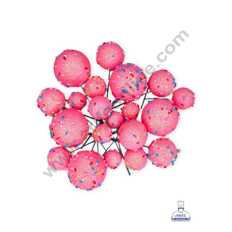 CAKE DECOR Glitter Peachy Pink with Sprinkles Faux Balls Topper For Cake and Cupcake Decoration - ( 20 pcs Pack )