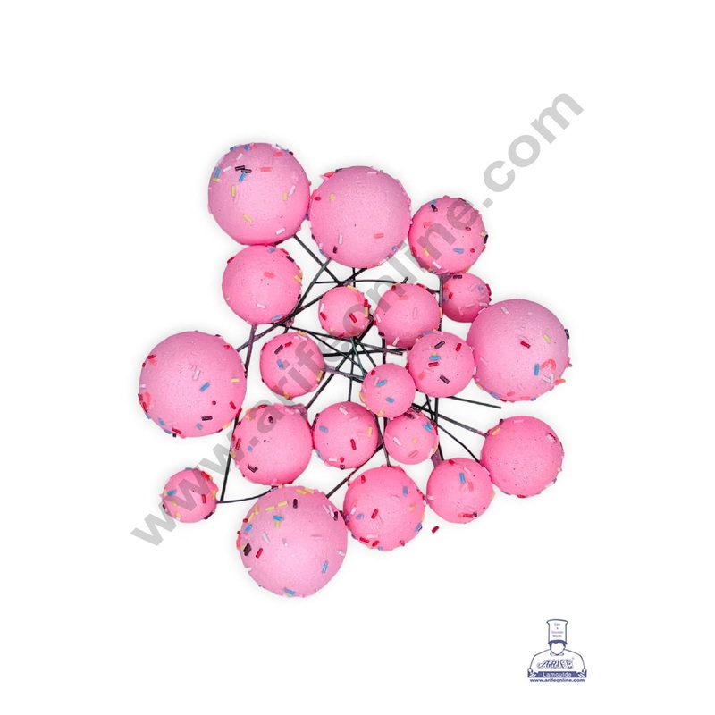 CAKE DECOR Glitter Pink with Sprinkles Faux Balls Topper For Cake and Cupcake Decoration - ( 20 pcs Pack )