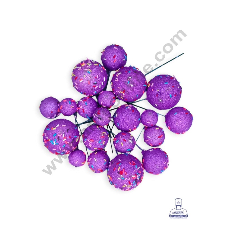 CAKE DECOR Glitter Purple with Sprinkles Faux Balls Topper For Cake and Cupcake Decoration - ( 20 pcs Pack )