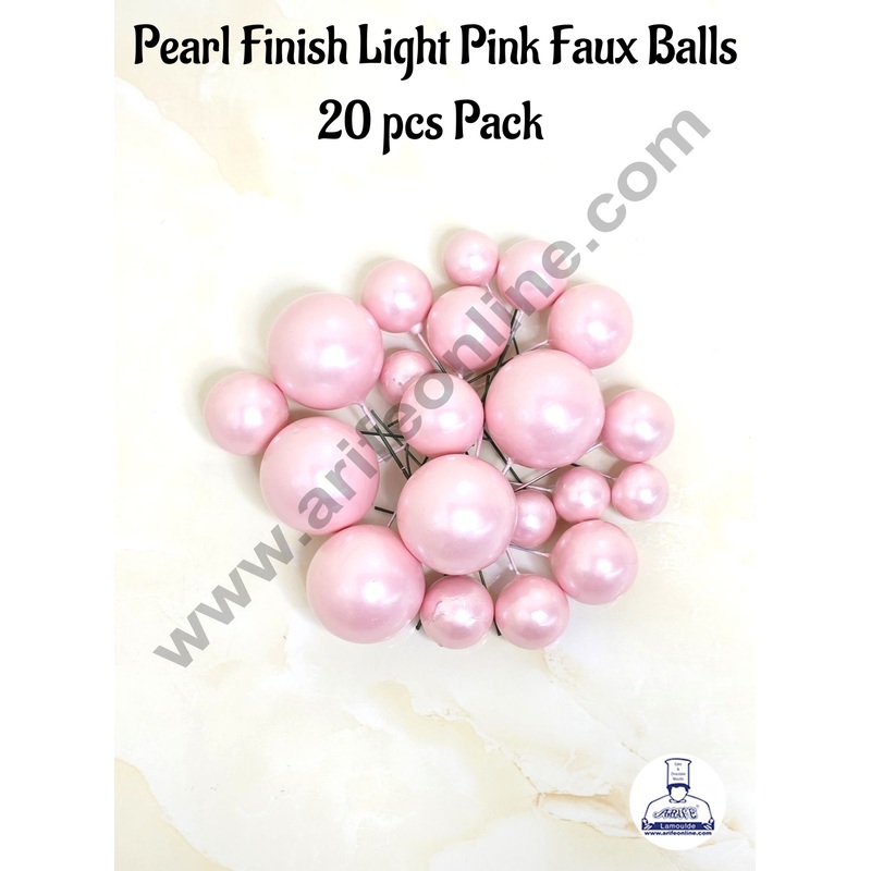 CAKE DECOR Pearl Finish Light Pink Faux Balls Topper For Cake and Cupcake Decoration - (20 Pcs Pack)