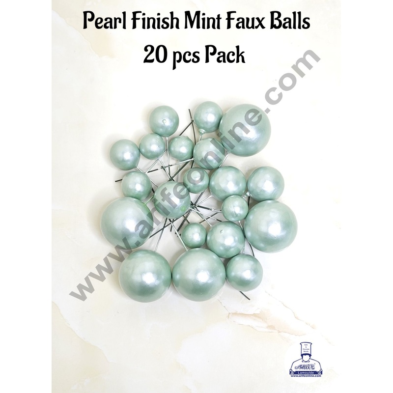 CAKE DECOR Pearl Finish Mint Faux Balls Topper For Cake and Cupcake Decoration - (20 Pcs Pack)