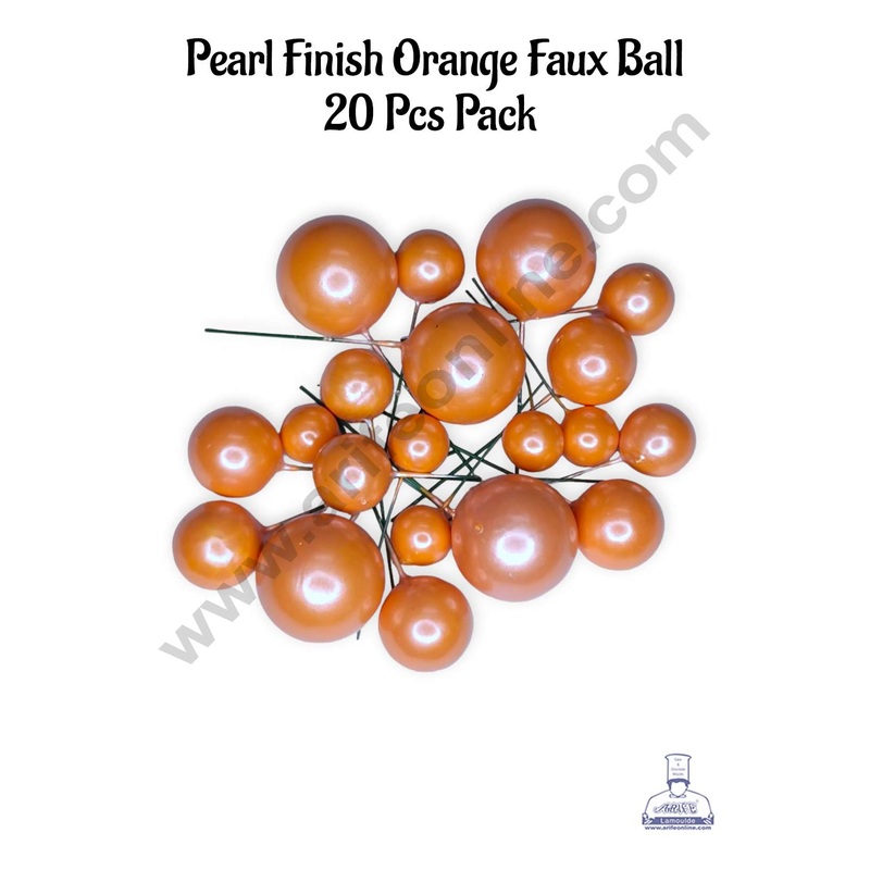 CAKE DECOR Pearl Finish Orange Faux Balls Topper For Cake and Cupcake Decoration - (20 Pcs Pack)