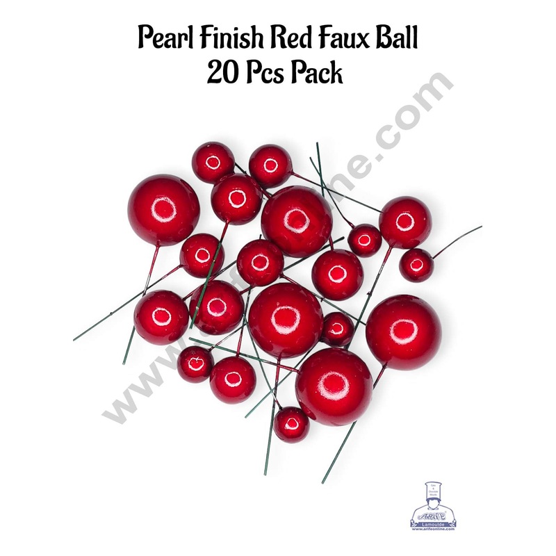 CAKE DECOR Pearl Finish Red Faux Balls Topper For Cake and Cupcake Decoration - (20 Pcs Pack)