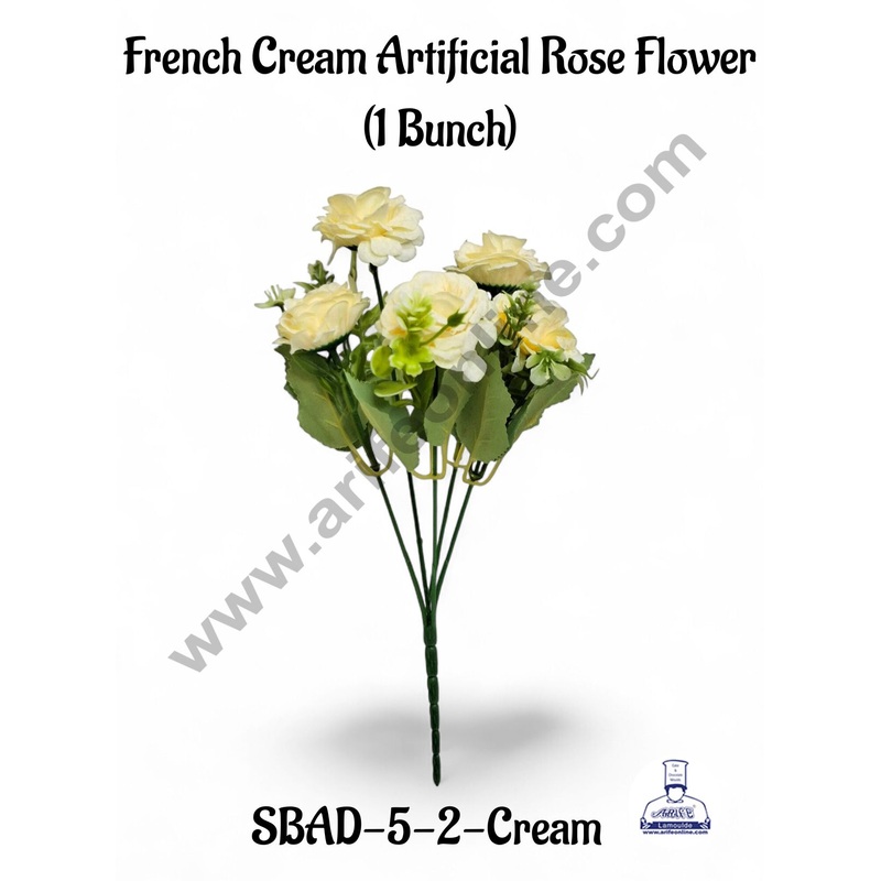 Cream French Rose Artificial Flower bunch For Cake Decoration  ( 1 Bunch ) Cake Decor