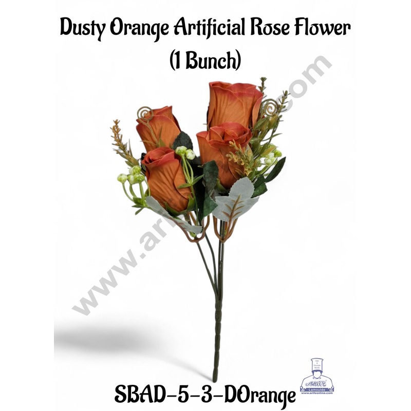 Dusty Orange Rose Artificial Flower bunch For Cake Decoration  ( 1 Bunch ) Cake Decor