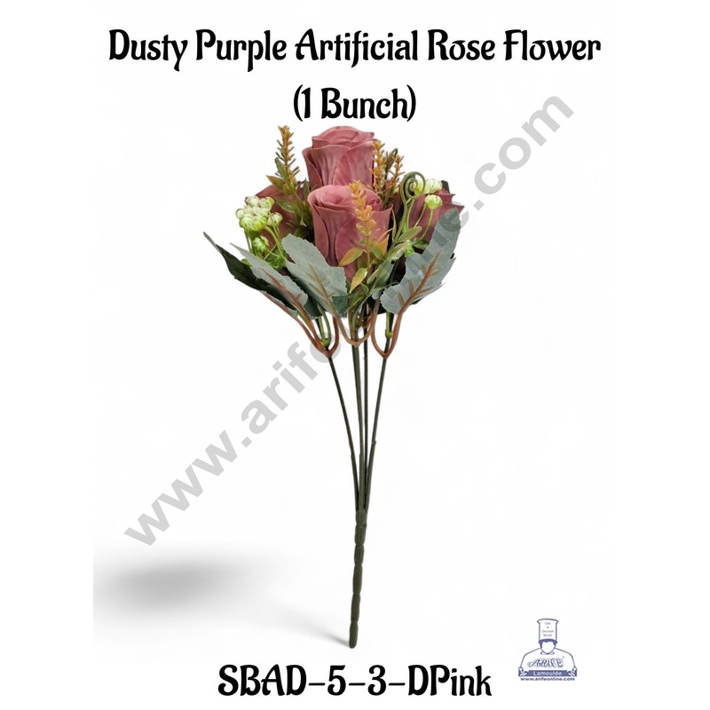Dusty Pinkish Purple Rose Artificial Flower bunch For Cake Decoration  ( 1 Bunch ) Cake Decor
