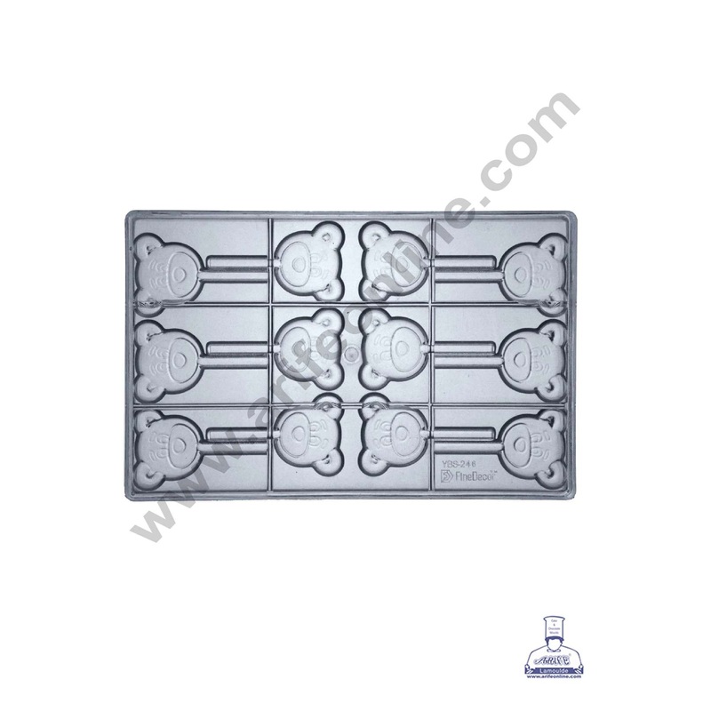 FineDecor 12 Cavity Teddy Face Polycarbonate Chocolate Mold - ( YBS-246 )