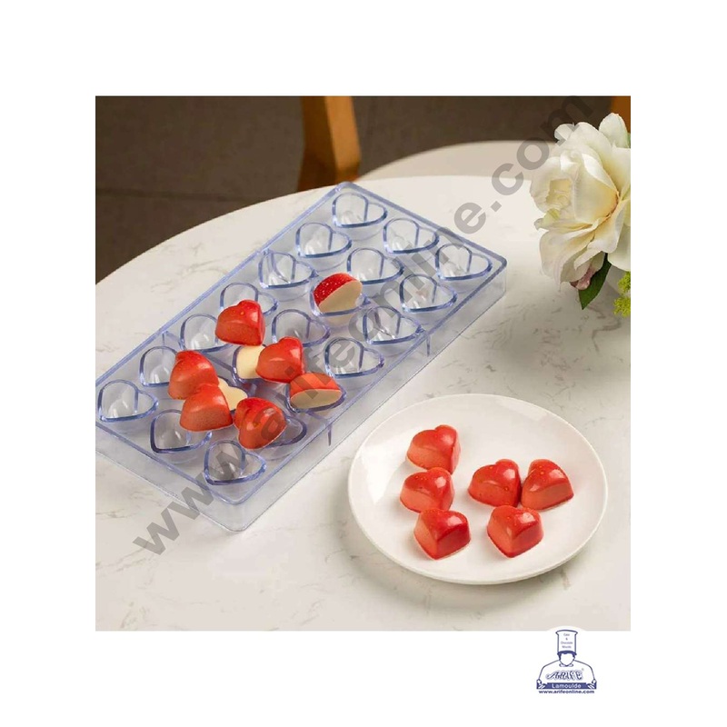 FineDecor 21 Cavity Heart Shaped Polycarbonate Chocolate Mold - ( FD-3417 )