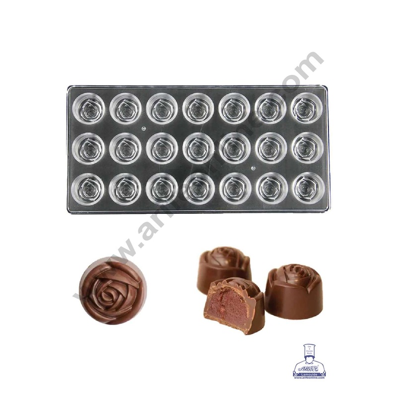 FineDecor 21 Cavity Rose Flower Shaped Polycarbonate Chocolate Mold - ( FD-3424 )
