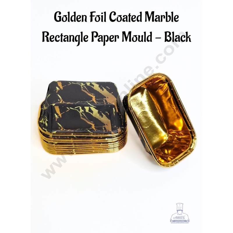 Golden Foil Coated Marble Rectangle Direct Bake-able Paper Mould - Black (10 Pcs) Cake Decor