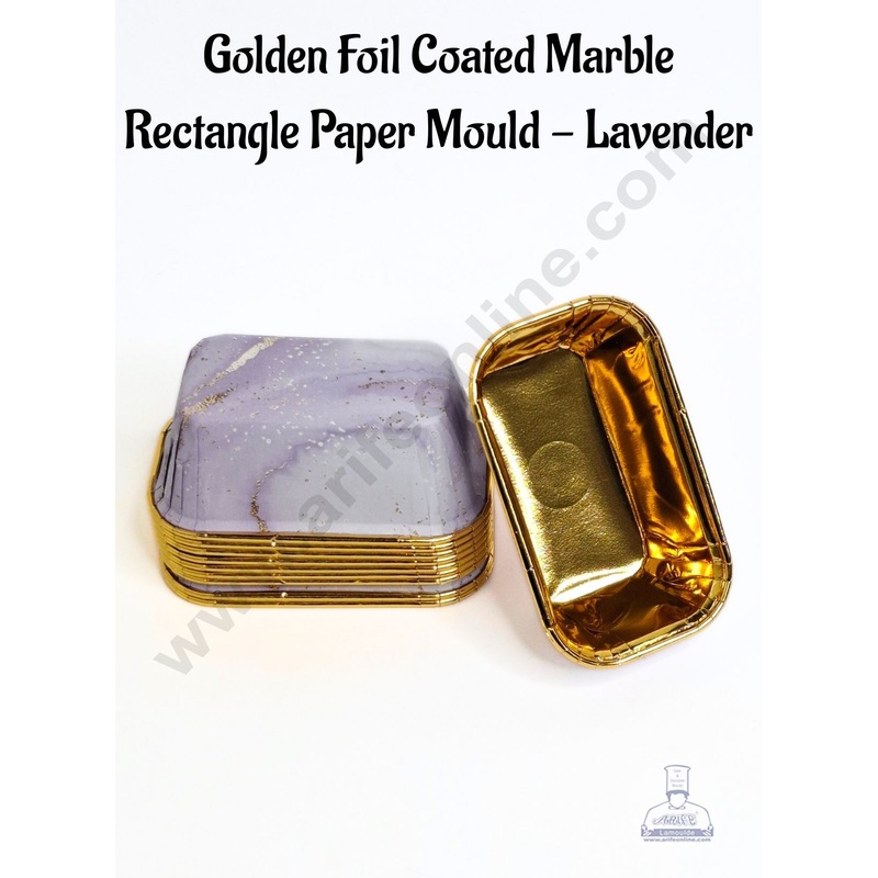 Golden Foil Coated Marble Rectangle Direct Bake-able Paper Mould - Lavender (10 Pcs) Cake Decor