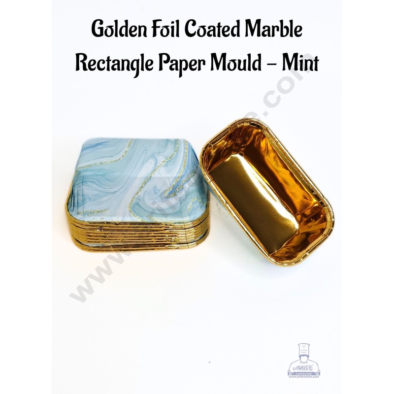 Golden Foil Coated Marble Rectangle Direct Bake-able Paper Mould - Mint (10 Pcs) Cake Decor