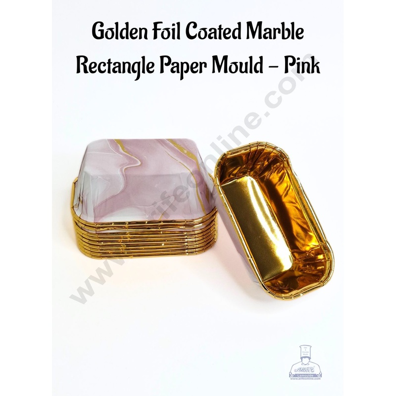 Golden Foil Coated Marble Rectangle Direct Bake-able Paper Mould - Pink (10 Pcs) Cake Decor