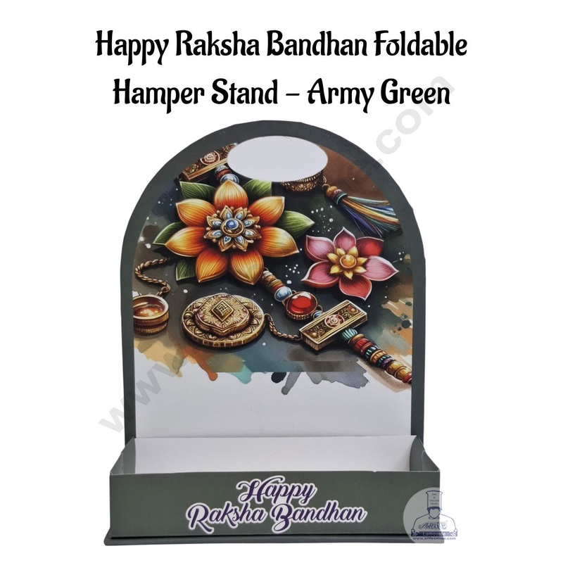 Happy Raksha Bandhan Foldable Hamper Stand -Army Green- CAKE DECOR