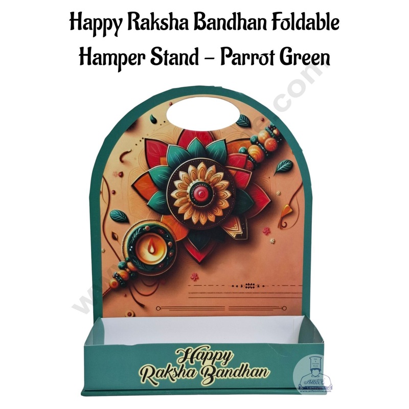Happy Raksha Bandhan Foldable Hamper Stand -Parrot Green- CAKE DECOR