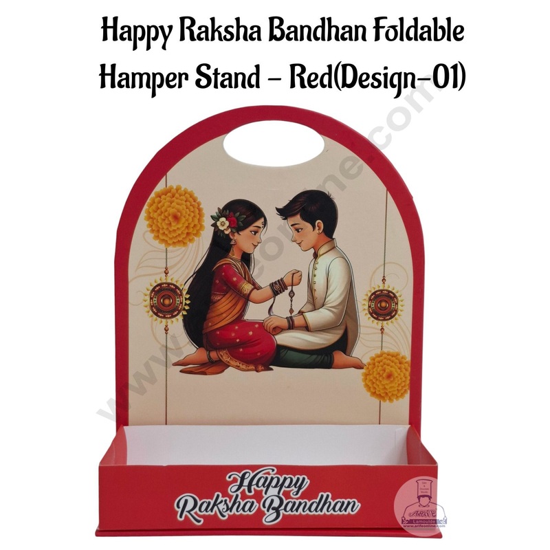 Happy Raksha Bandhan Foldable Hamper Stand - Red(Design-01) CAKE DECOR