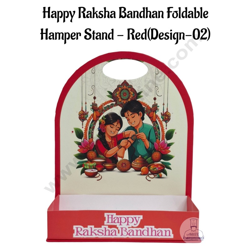 Happy Raksha Bandhan Foldable Hamper Stand - Red(Design-02) CAKE DECOR