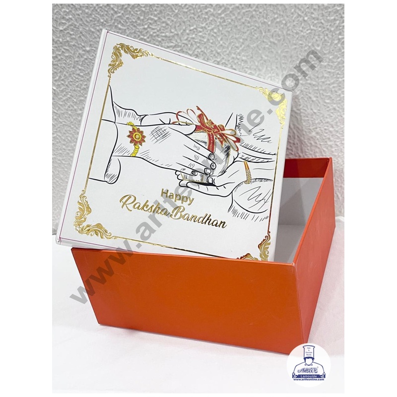 Happy Raksha Bandhan Hamper Top Bottom Box  | Gift Box | White & Orange  - (1 Pc)