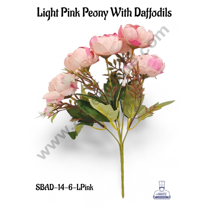 Light Pink Peony With Daffodils Artificial Flower bunch For Cake Decoration  ( 1 Bunch ) Cake Decor