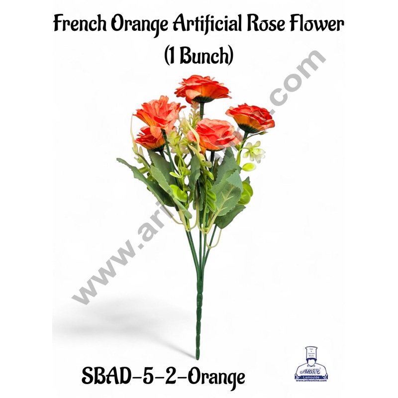 Orange French Rose Artificial Flower bunch For Cake Decoration  ( 1 Bunch ) Cake Decor