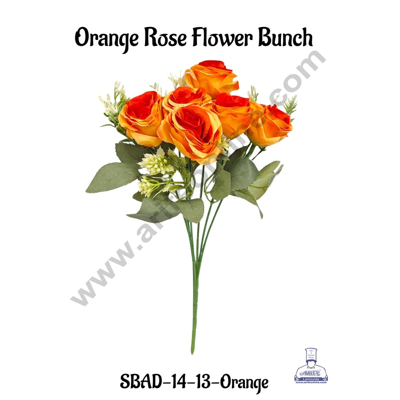 Orange Rose Artificial Flower bunch For Cake Decoration  ( 1 Bunch ) Cake Decor