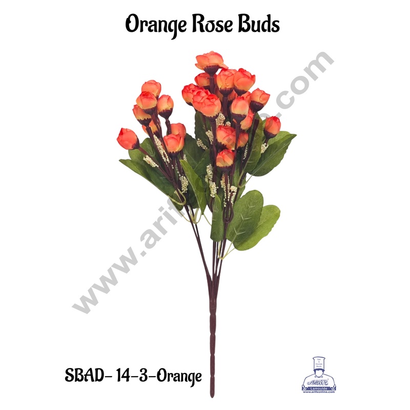 Orange Rose Buds Artificial Flower bunch For Cake Decoration  ( 1 Bunch ) Cake Decor