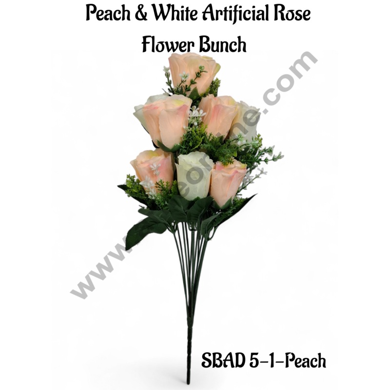 Peach & White Artificial Rose Flower bunch For Cake Decoration  ( 1 Bunch ) Cake Decor