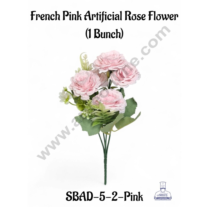 Pink French Rose Artificial Flower bunch For Cake Decoration  ( 1 Bunch ) Cake Decor