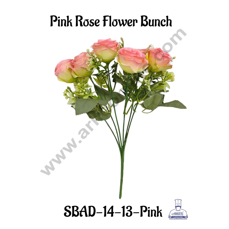 Pink Rose Artificial Flower bunch For Cake Decoration  ( 1 Bunch ) Cake Decor