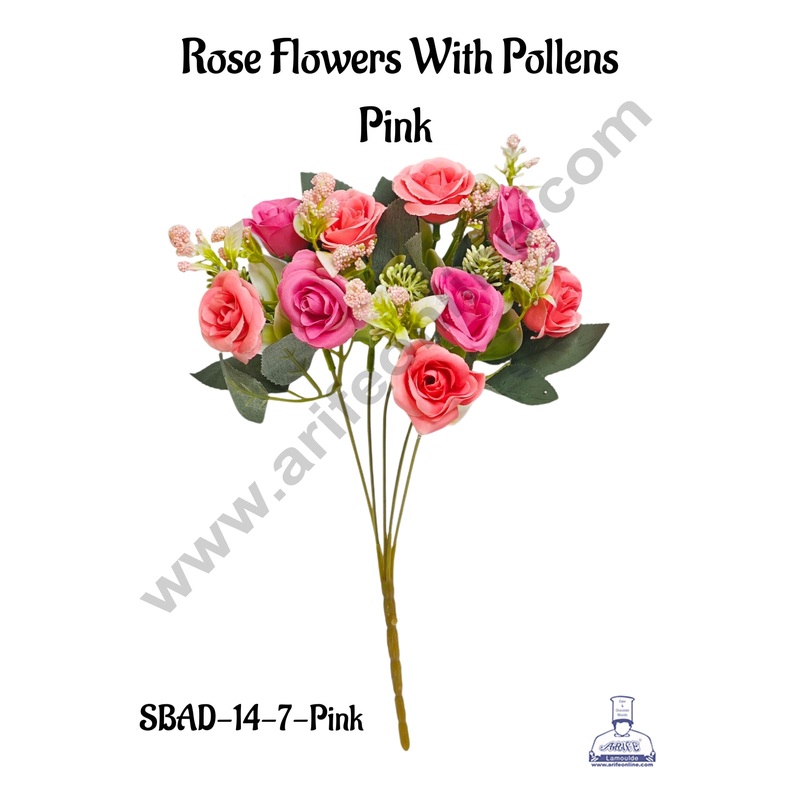Pink Rose Flower With Pollens Artificial Flower bunch For Cake Decoration  ( 1 Bunch ) Cake Decor