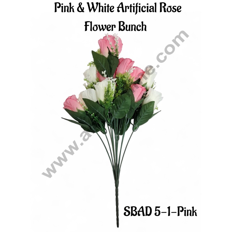 Pink & White Artificial Rose Flower bunch For Cake Decoration  ( 1 Bunch ) Cake Decor