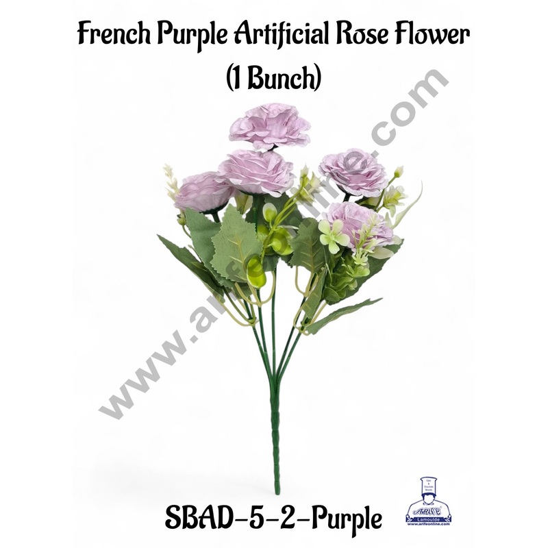 Purple French Rose Artificial Flower bunch For Cake Decoration  ( 1 Bunch ) Cake Decor