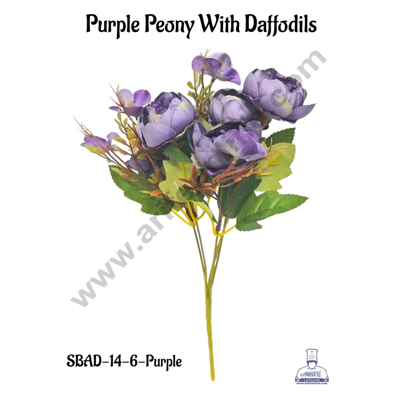 Purple Peony With Daffodils Artificial Flower bunch For Cake Decoration  ( 1 Bunch ) Cake Decor