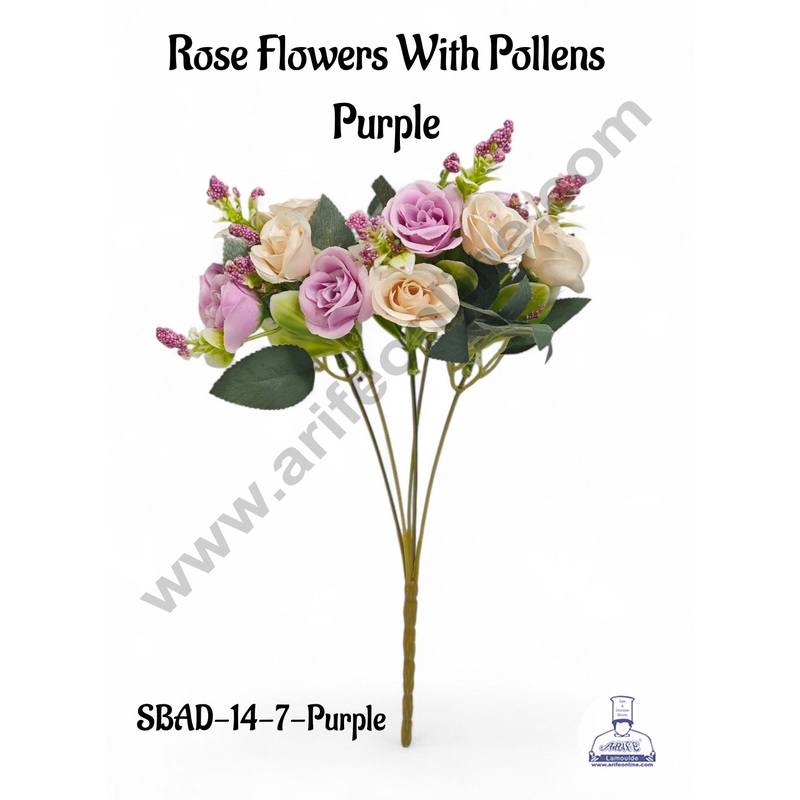 Purple Rose Flower With Pollens Artificial Flower bunch For Cake Decoration  ( 1 Bunch ) Cake Decor