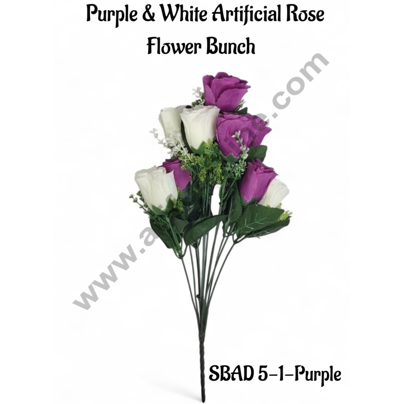 Purple & White Artificial Rose Flower bunch For Cake Decoration  ( 1 Bunch ) Cake Decor