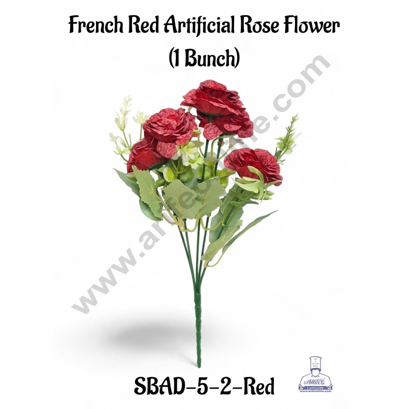 Red French Rose Artificial Flower bunch For Cake Decoration  ( 1 Bunch ) Cake Decor