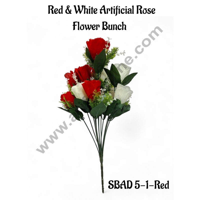 Red & White Artificial Rose Flower bunch For Cake Decoration  ( 1 Bunch ) Cake Decor
