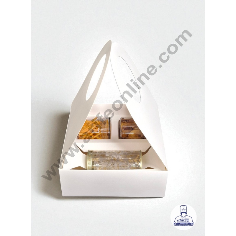 Round Handle Hamper Box With Cavity (White)  | Gift Box | Gift Bag With Handle (1 Pc Pack) -  CAKE DECOR