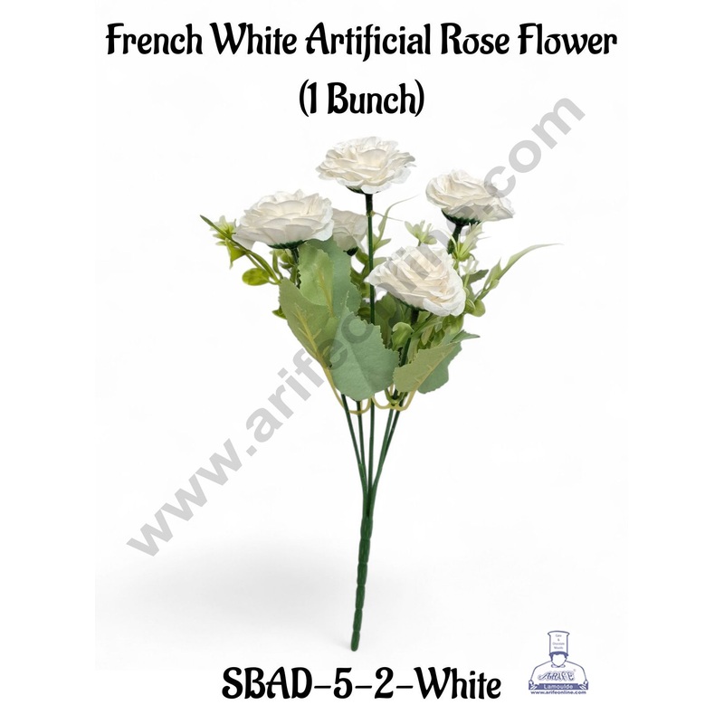 White French Rose Artificial Flower bunch For Cake Decoration  ( 1 Bunch ) Cake Decor