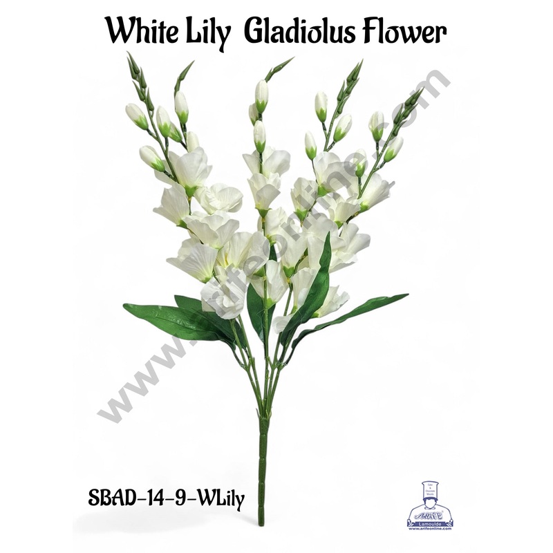 White Lily Gladiolus Artificial Flower bunch For Cake Decoration  ( 1 Bunch ) Cake Decor