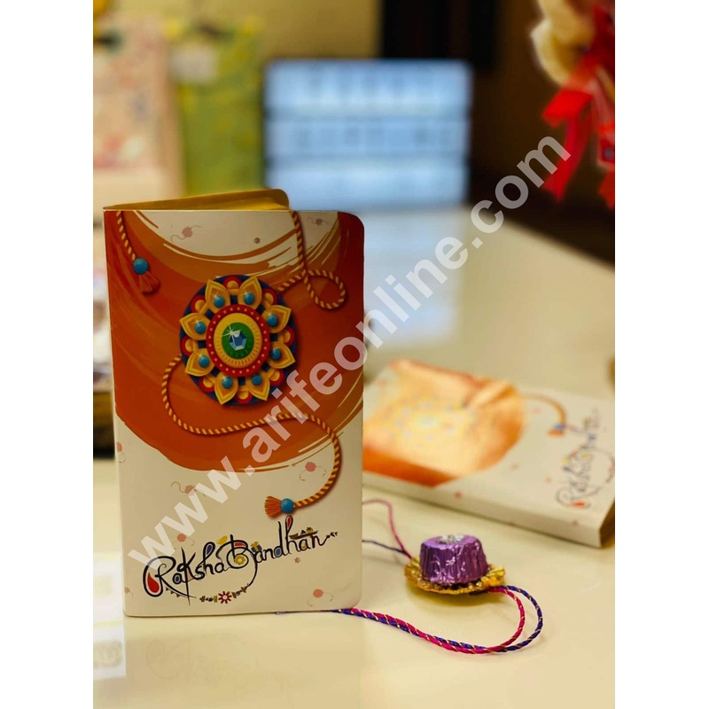 White Orange Raksha Bandhan Book Shape Chocolate Book (Pack of 1Pc) - CAKE DECOR