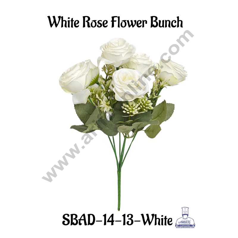 White Rose Artificial Flower bunch For Cake Decoration  ( 1 Bunch ) Cake Decor